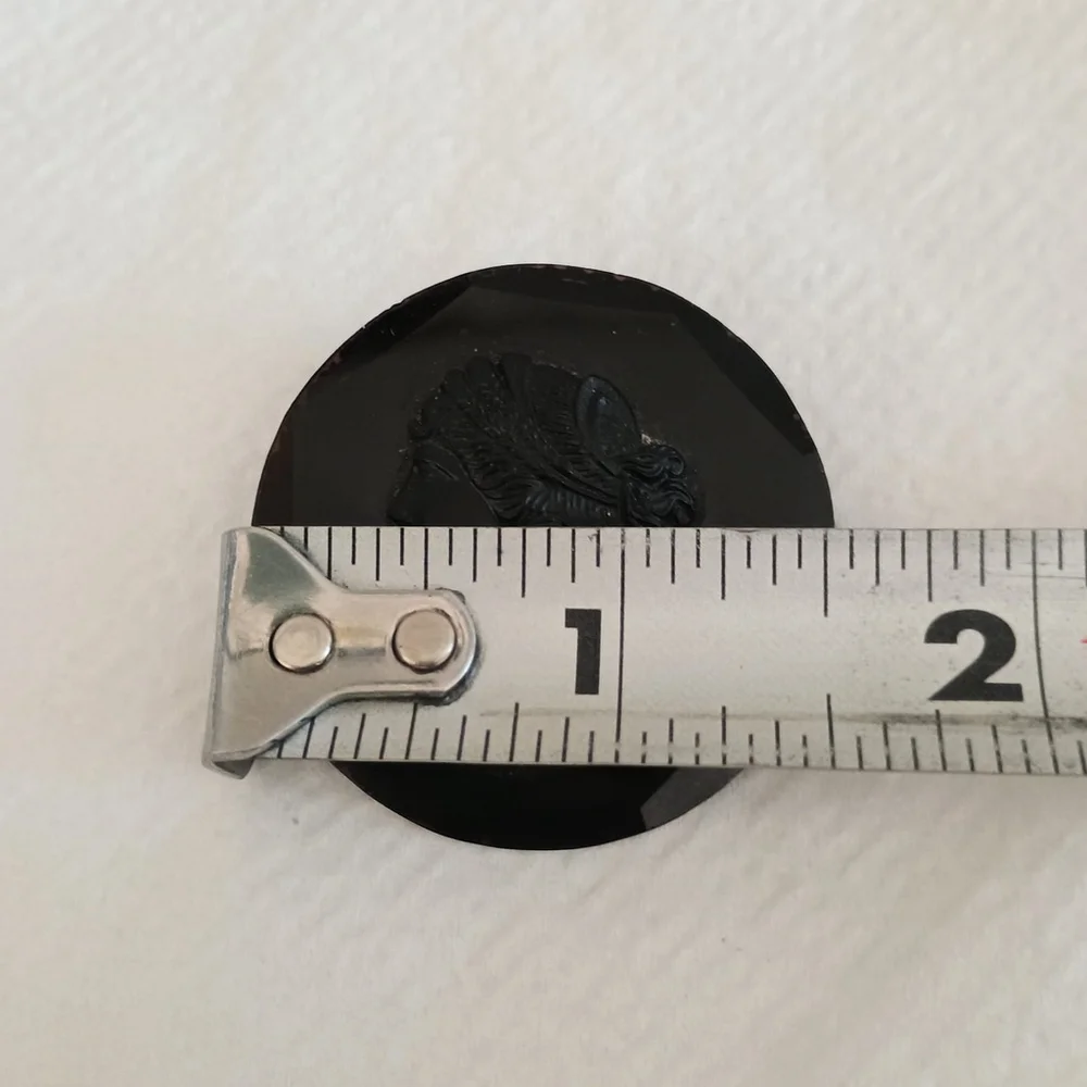 Antique All Original Edwardian Black Celluloid & Glass Cameo Brooch Mourning